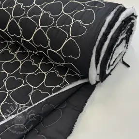 Material textil matlasat EMBROIDERY Hearts black