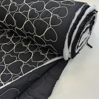 Material textil matlasat EMBROIDERY Hearts black