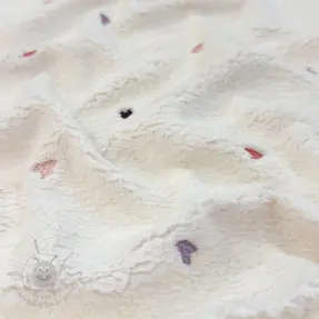 Stofă palton TEDDY EMBROIDERY Hearts ecru