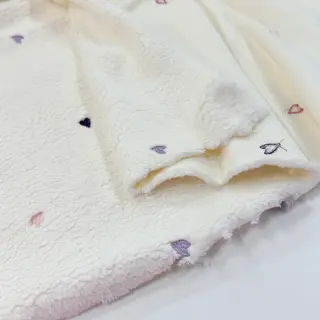 Stofă palton TEDDY EMBROIDERY Hearts ecru
