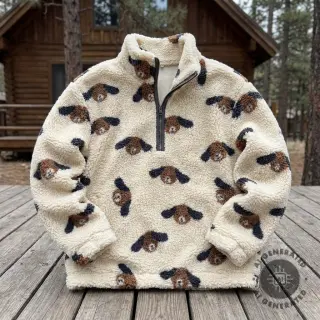 Stofă palton TEDDY JACQUARD Dogs brown
