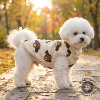 Stofă palton TEDDY JACQUARD Dogs brown