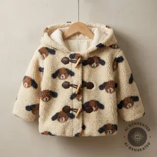 Stofă palton TEDDY JACQUARD Dogs brown