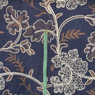 Țesătură din bumbac JEANS Embroidery leaves dark blue