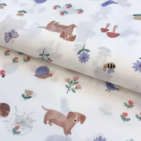 Țesătură din bumbac Animals in the garden design B digital print