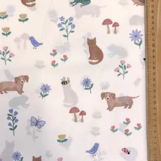 Țesătură din bumbac Animals in the garden design B digital print