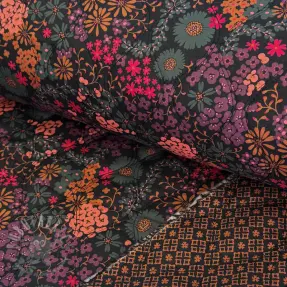 Țesătură din bumbac VOILE STEPPED Flowerie black digital print