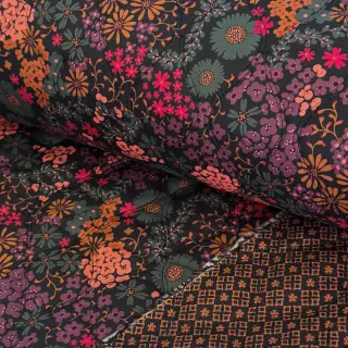 Țesătură din bumbac VOILE STEPPED Flowerie black digital print