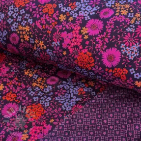 Țesătură din bumbac VOILE STEPPED Flowerie purple digital print