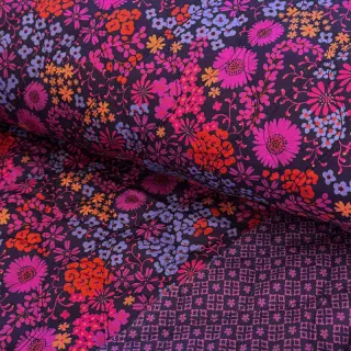 Țesătură din bumbac VOILE STEPPED Flowerie purple digital print