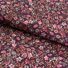Țesătură din bumbac Autumn flowers burgundy digital print