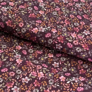 Țesătură din bumbac Autumn flowers burgundy digital print