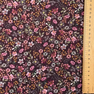 Țesătură din bumbac Autumn flowers burgundy digital print