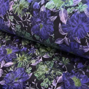 Material textil matlasat VELVET Flowers navy digital print