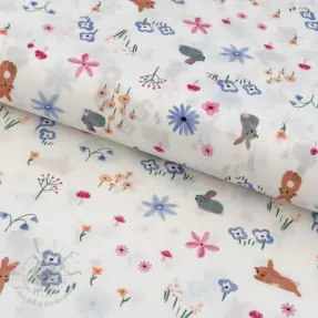 Țesătură din bumbac Farm animals tossed white digital print