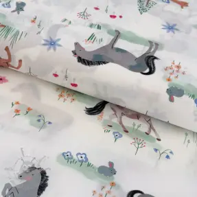 Țesătură din bumbac Farm animals BIG white digital print