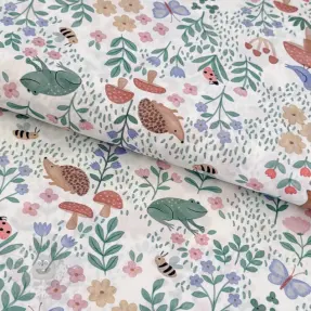 Țesătură din bumbac Animals in the garden design A digital print