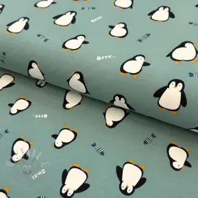 Tricot Penguins sage digital print