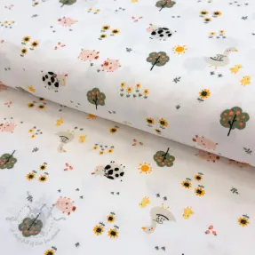 Tricot Farm animals white digital print ORGANIC