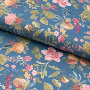 Țesătură din bumbac Floweria nova blue digital print