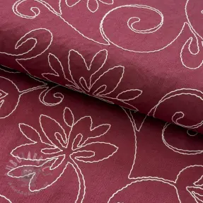 Viscoză cu in EMBROIDERY Flora burgundy