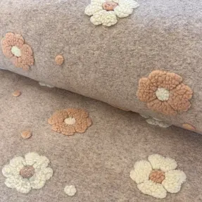 Stofă palton LUXE with 3D Flowers sand
