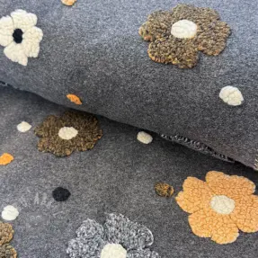 Stofă palton LUXE with 3D Flowers grey