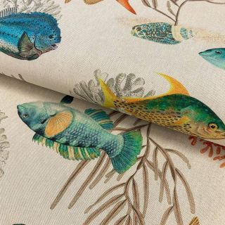 Țesătură decorativă Linenlook premium Reef Fish digital print