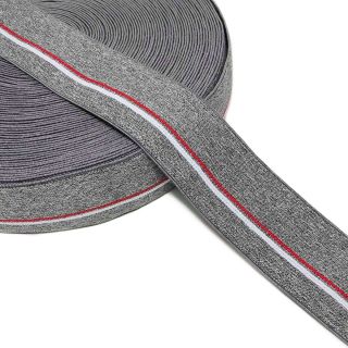 Elastic neted 4 cm RED STRIPE dark grey