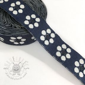 Panglică Jeans flowers dark blue