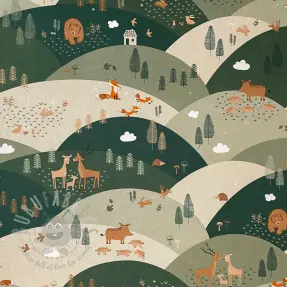 Țesătură decorativă Linenlook Mountain forest animals