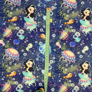 Țesătură din bumbac Snoozy fabrics Mermaids navy digital print