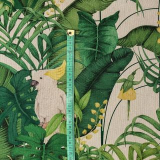 Țesătură decorativă Linenlook premium Royal Cockatoo green digital print