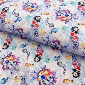 Țesătură din bumbac Snoozy fabrics Mermaids violet digital print