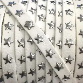 Șnur din imitație piele întoarsă cu stele white