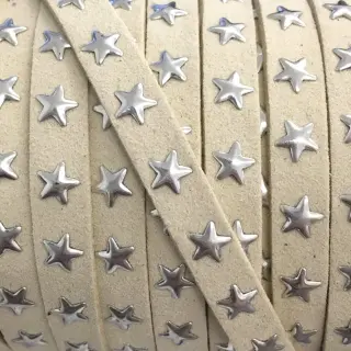 Șnur din imitație piele întoarsă cu stele ecru