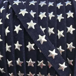 Șnur din imitație piele întoarsă cu stele dark blue