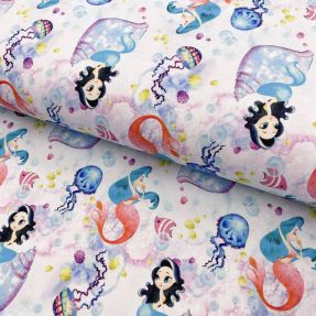 Tricot Snoozy fabrics Mermaids pink digital print