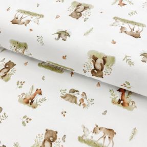 Tricot Sweet forest ANIMALS white digital print