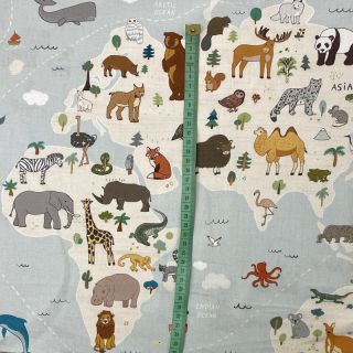 Țesătură din bumbac Animals world map digital print