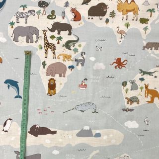 Țesătură din bumbac Animals world map digital print