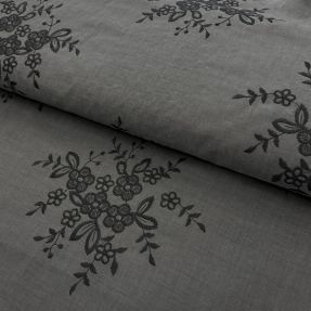 Țesătură din bumbac Embroidery Bouquet grey