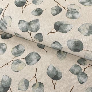 Țesătură decorativă  Linenlook Eucalyptus watercolour branch