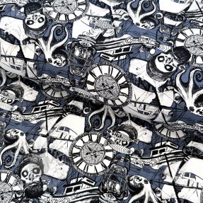 Tricot Pirate skulls blue digital print