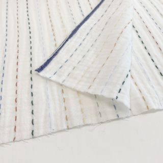 Mușelină Embroidery stripes white