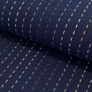 Mușelină Embroidery stripes dark blue