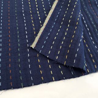Mușelină Embroidery stripes dark blue