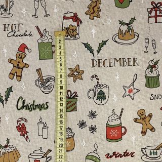 Țesătură decorativă Linenlook Christmas doodle