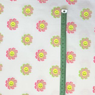 Tricot Neon happy flowers white