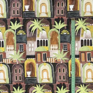 Țesătură decorativă Tropical cottages brique digital print